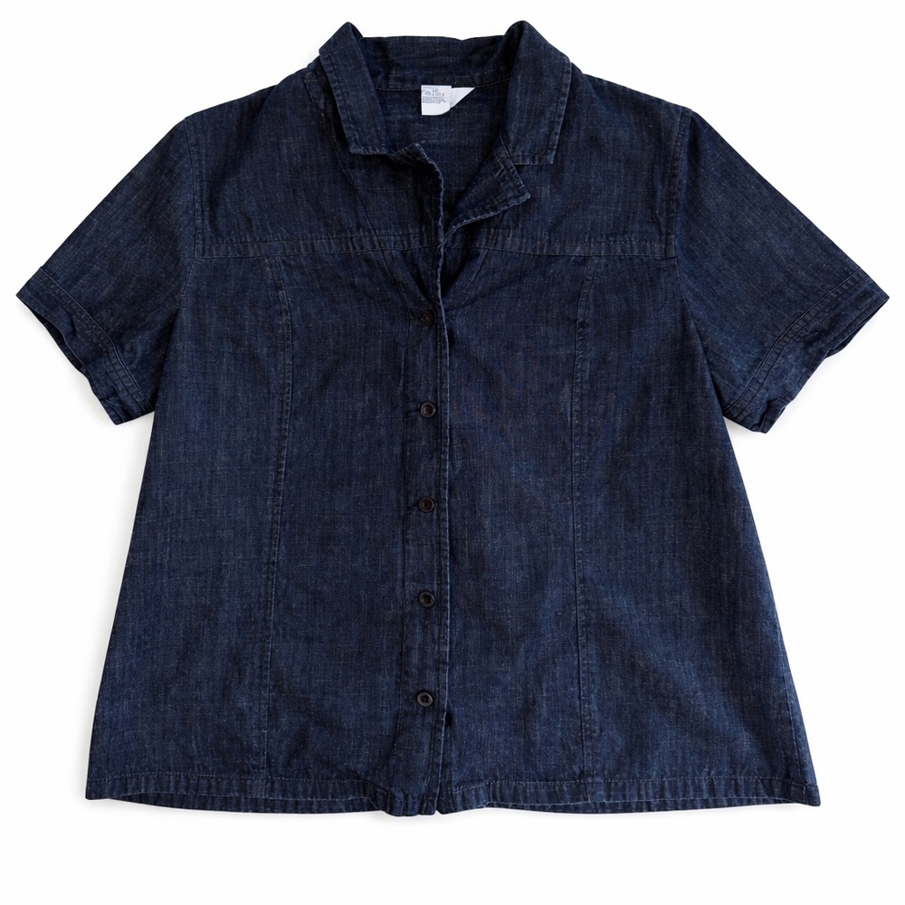 Short sleeve denim top dark wash blue size PL